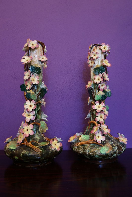  Pair of French Barbotine Vases