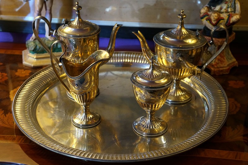  A Portuguese Gilted-Silver Tea and Coffee Set
